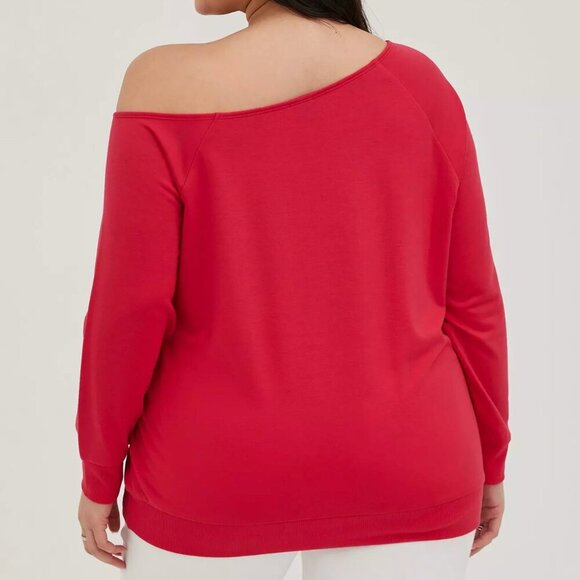 TORRID 2 Plus Size Off Shoulder Lt Weight French Terry Embroidered Sweatshirt 2X - Picture 3 of 14